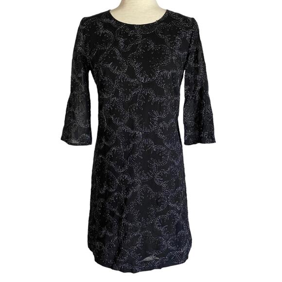 FRENCH CONNECTION Black Sequin Sparkle Bell Cuff Shift Dress Size 6 Mini - Picture 1 of 9